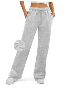 Womens Sweatpants 2024 Baggy Wide Fleece Lined Straight Leg Pants Medium Grey - Picture 1 of 8