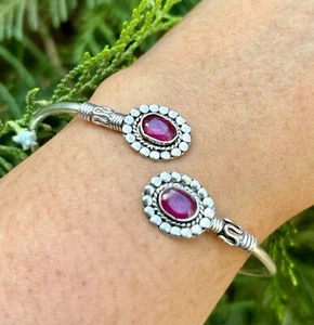 925 Sterling Silver Plated Natural Ruby Cuff Bangle, Bracelet Jewelry 2 - Picture 1 of 5