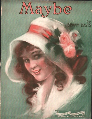1920 BENNY DAVIS antiga partitura de jazz "TALVEZ" jovem mulher usando capô - Imagem 1 de 2