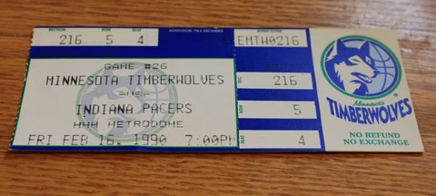 Minnesota Timberwolves Ticket Stub - Febuary 16 1990 - Reggie Miller 32 Points Cover