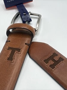 Gürtel Tommy Hilfiger Herren Hose Jeans L 38-40 Silber Schnalle Hellbraun 11TL01X048 Neu - Bild 1 von 10