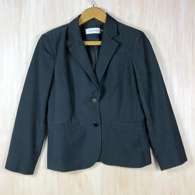 Blazer Calvin Klein Gris Botón Pin Rayas Carrera Trabajo Negocios Oficina 6 Foto 1 de 4