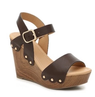 Diba Holly Wedges Heels Sandals Women’s US Size 8.5 Metal Studs Faux Wood - Image 1 of 4