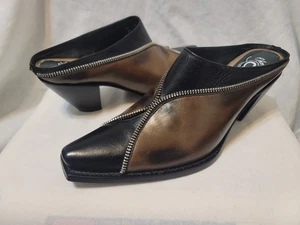 Charlie 1 Horse Leather Mules Women Sz 8.5B Zipper Trim Black Lucchese Western - Picture 1 of 11