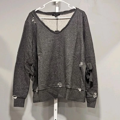 Romeo & Juliet Couture S 码仿旧运动衫深灰色侧开衩带领带 — 第 1/4 张图片