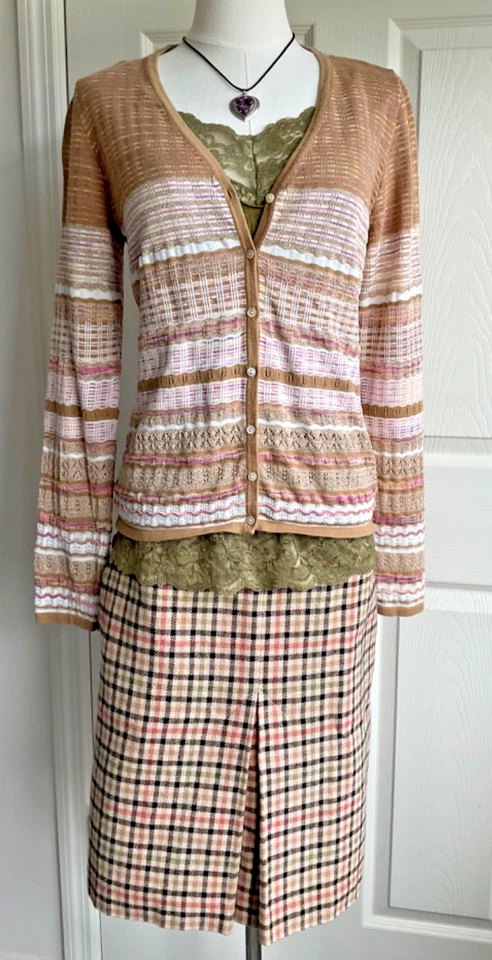 Colección Peck & Peck Cárdigan Abotonado Rayas Suéter Marrón Mujer Medio Otoño Foto 1 de 4