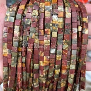 3x6 mm Doppelloch Natürlicher Picasso Jaspis Flach Quadrat Perlen für Schmuck Herstellung - Bild 1 von 8