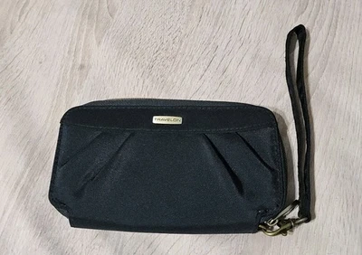 Bolso sin asas de viaje Travelon negro seguro identificación RFID muñeca cartera cremallera alrededor Foto 1 de 4