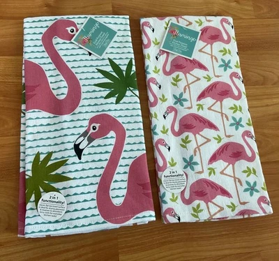 Juego de 2 toallas de cocina FLAMINGO de doble propósito 100 % algodón de Kay Dee Designs nuevas Foto 1 de 3