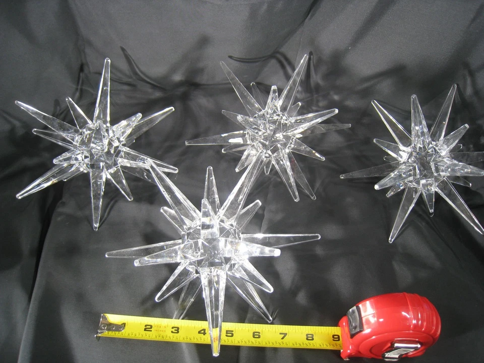 Set Of 4 Acrylic Starburst Orb Sculptures Clear Lucite MCM Style Modern Decor - Image 1 of 4