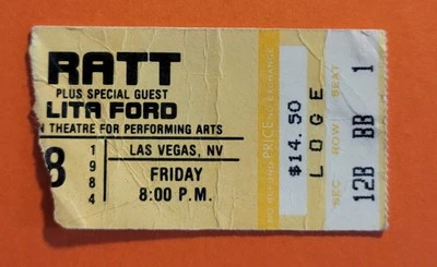 Boleto de concierto Ratt and Lita Ford 1984 28/12/84 Teatro Alladdin de Las Vegas Foto 1 de 2
