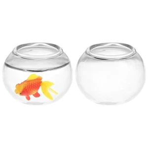 2 Pcs Mini Glass Fish Tank Work Tiny Miniature Set Miniture Bowl - Picture 1 of 12