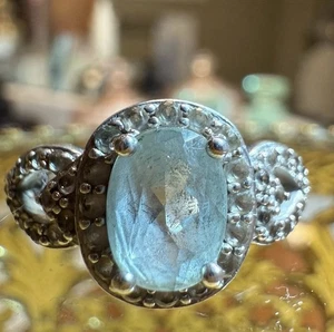 Vintage Sterling Silver 925 Blue Topaz  Ring Sz 6.75 – 3.71g Marked SUN - Picture 1 of 9