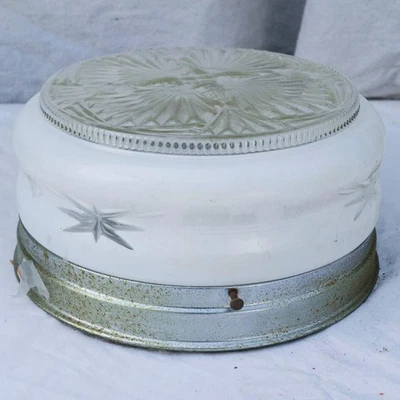 Ceiling Light Fixture Vintage with Glass Cover Star Pattern - Image 1 of 3