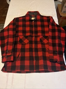 Giacca vintage Johnson Woolen Mills lana Mackinaw uomo XL rosso bufalo a quadri USA - Foto 1 di 22
