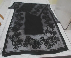 Vintage Cejon Black Silk Dévoré Burnout Velvet Wrap Shawl Floral Thistle 70 x 20 - Picture 1 of 7