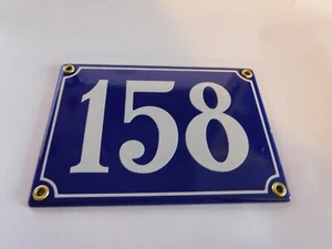 Antique French Blue  Genuine Enamel Porcelain House Door Number Sign / Plate 158 - Picture 1 of 2