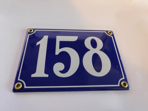 Antique French Blue  Genuine Enamel Porcelain House Door Number Sign / Plate 158 Cover