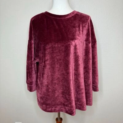Top Pullover GARNET HILL Moonrise Terciopelo XL Borgoña Manga Dolman Cuadrado Talla Grande Foto 1 de 4