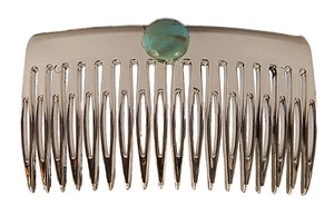 Caravan French Comb Decorated with Turquoise Bead, Gold - Picture 1 of 1