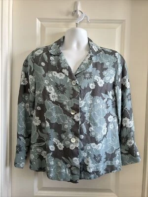 Chaqueta Blazer De Colección EE. UU. Orvis Para Mujer Pequeña Lino Vacaciones Floral Verde azulado 4 Botones Foto 1 de 4