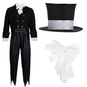 GHOST GROOM COSTUME MENS HALLOWEEN FANCY DRESS COSTUME ZOMBIE WEDDING SUIT - Picture 1 of 6