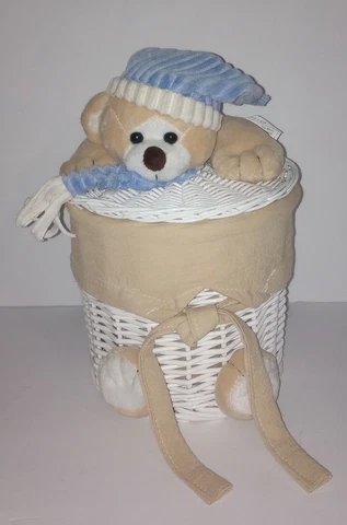 Rare Vintage Teddy Bear Wicker Basket Cover