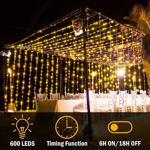 300/600 Christmas Led Curtain Fairy Lights Wedding Indoor Outdoor Garden Party - Picture 1 of 24
