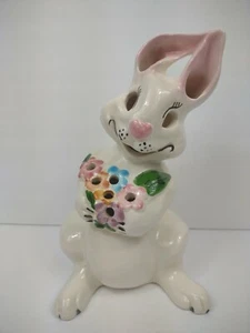 Vintage mccoy Ltd Pottery Easter Bunny Handle Holger Flower Frog Ceramic light - Picture 1 of 12