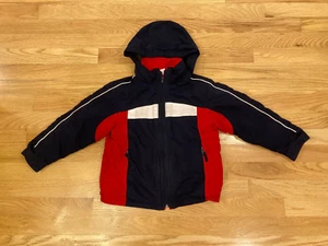 Preowned Circo Boys Ski Jacket Coat Full Zip Navy Blue Red 5T Stowable Hood - Picture 1 of 8
