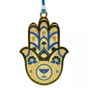 Esmalte de marfil Hamsa Mano Colgante Pared Decoración del Hogar Menorá Protección contra el Mal de Ojos 12 cm - Imagen 1 de 3