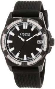 Caravelle by Bulova 45B117 Crystal Resin Strap Black Men's Watch - GREAT GIFT - Picture 1 of 1