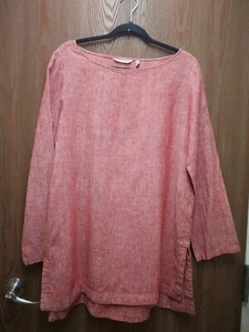 Weiche Umrandung 100% Leinen rot Tunika U-Boot Ausschnitt Bluse Gr. M - Bild 1 von 8