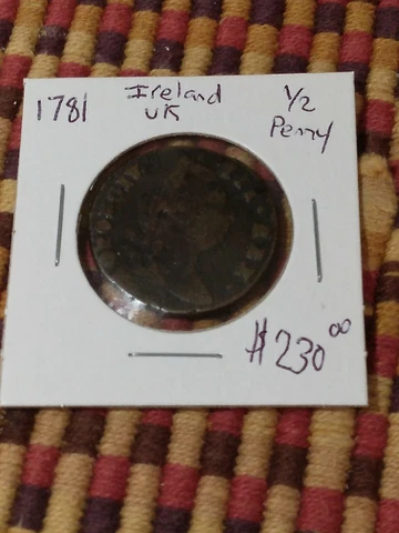 👉RARE **1781 IRELAND UK King George III Antique Lyre  VINTAGE OLD 1/2 Penny J62 Cover