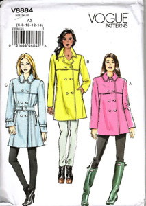 Vogue V8884 Casual Belted Car Coat - Size 6 - 14  Uncut Sewing Pattern
