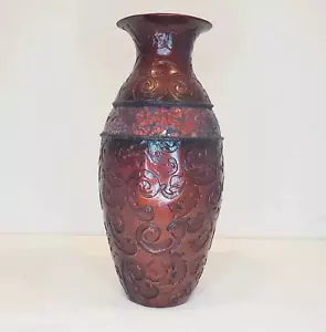 Tall Table Vase 11 3/4 Mosaic Band Etched Resin Red - Picture 1 of 5