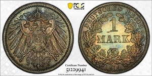 MS64 1914-A Germany Silver 1 Mark, PCGS Trueview- Nicely Toned - Picture 1 of 6