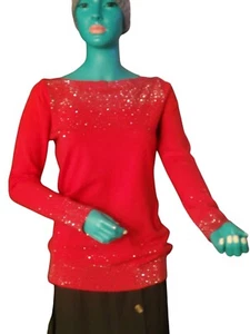 Oliver By Anthropologie Red Embellished Sparkly Holiday Sweater Sz L - Picture 1 of 6