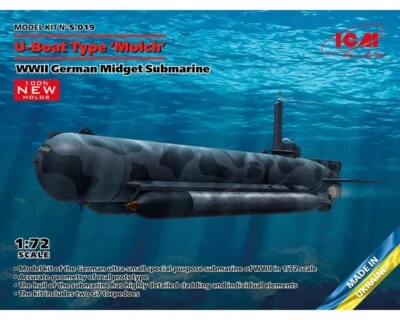 ICM U-Boat Type 'Molch' WWII German Midget Submarine 1:72 S.019 modellismo - Immagine 1 di 4