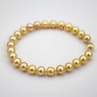 AAAAA 7.5"10-11mm Natural real round south sea golden pearl bracelet 14K GOLD