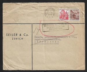 WWII SWITZERLAND ZÜRICH TO UK DETAINED IN FRANCE DURING GERMAN OCC. COVER 1940 R - Picture 1 of 2