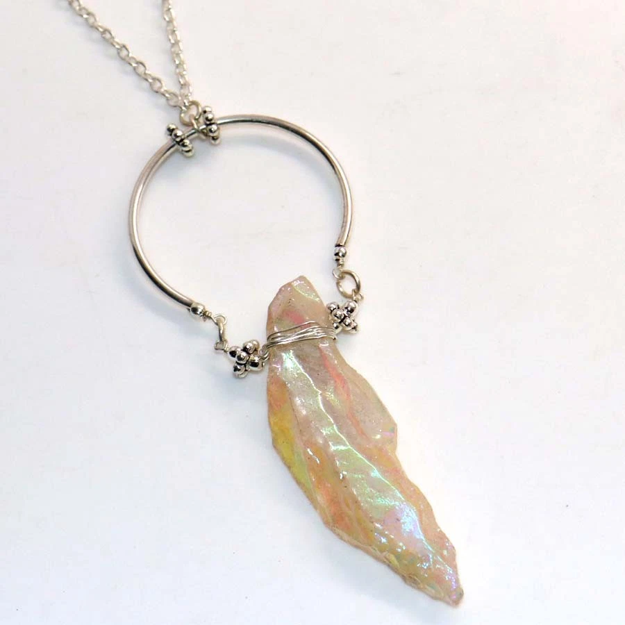 Exclusivo Collar de Piedras Preciosas Cristal Titanio Aura Cuarzo Cuentas 19" JW Foto 1 de 3