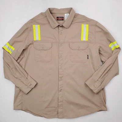 Bulwark FR Flame Resistant Shirt Mens 2XL Khaki Reflective Work Safety Hi Vis - Image 1 of 4