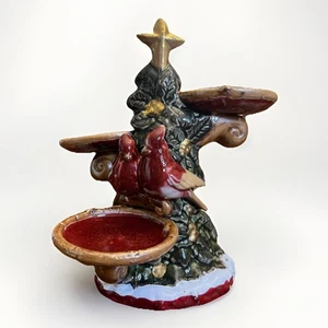"Árbol de Navidad de cerámica mayólica vintage con candelabros cardinales pájaros 9""" - Imagen 1 de 9