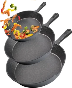 Juego de 3 sartenes de hierro fundido precuradas set de sartenes de cocina - Picture 1 of 12