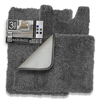  Juegos de alfombras de baño de 3 piezas, alfombra de baño de felpa peluda - antideslizante, máquina  Foto 1 de 4