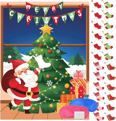 Jogos de Natal Pin as meias de Natal na árvore de Natal 24 adesivos 2 cegos - Imagem 1 de 4