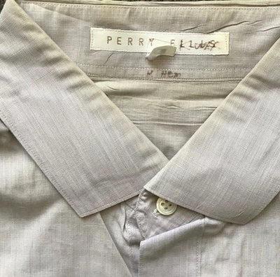 Vintage Light Grey Perry Ellis Mens Dress Shirt M 1985 Stains Fading Original - Image 1 of 4