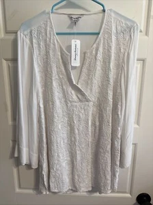 Tommy Bahama Spitzen Tunika weiß Gr. M bestickt V-Ausschnitt Neu mit Etikett - Bild 1 von 4