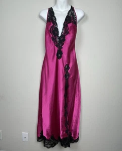 Victoria’s Secret Slip Gown Dress S Black Satin Lace Trim Whimsigoth Romantic - Afbeelding 1 van 7